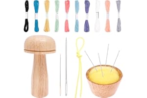 Darning Egg Weaving Tool, Darning Mushroom for Socks, Wood Darning Kit with Threads and Needles, Complete Sewing Kit for Glov