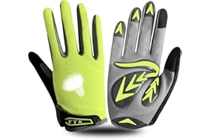 FINGER TEN Cycling Gloves Kids Boys Girls Youth Full Finger Pair Dirt Bike Riding, Children Toddler Touch Screen Mountain Road Bicycle Warm Cold Weather Gel Padded, Color Blue Orange