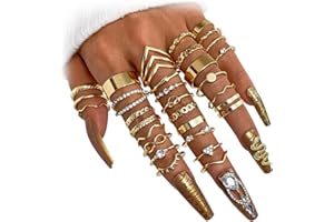 17IF Gold Vintage Knuckle Ring Set for Women, Boho Crystal Finger Aesthetic Pearl Sparkle Butterfly Chunky Stackable Midi Ring Pack