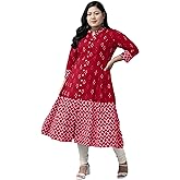 Yash Gallery Women's Indian Cotton Ikat Print A-line Kurta For Summer
