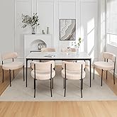 Riknuxi Boucle Dining Chairs Set of 6, Round Upholstered Dining Chairs with Black Metal Legs, Modern Dining Room Chairs for D