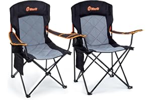 EMERIT 2 Pack Oversized Padded Camping Chair, 350LB Heavy Duty Quad Fold Chair with Arms, Collapsible Outdoor Chairs with Lumbar Back & Cup Holder