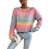 Floerns Women's Drop Shoulder Long Sleeve Crew Neck Sweater Pullover Top