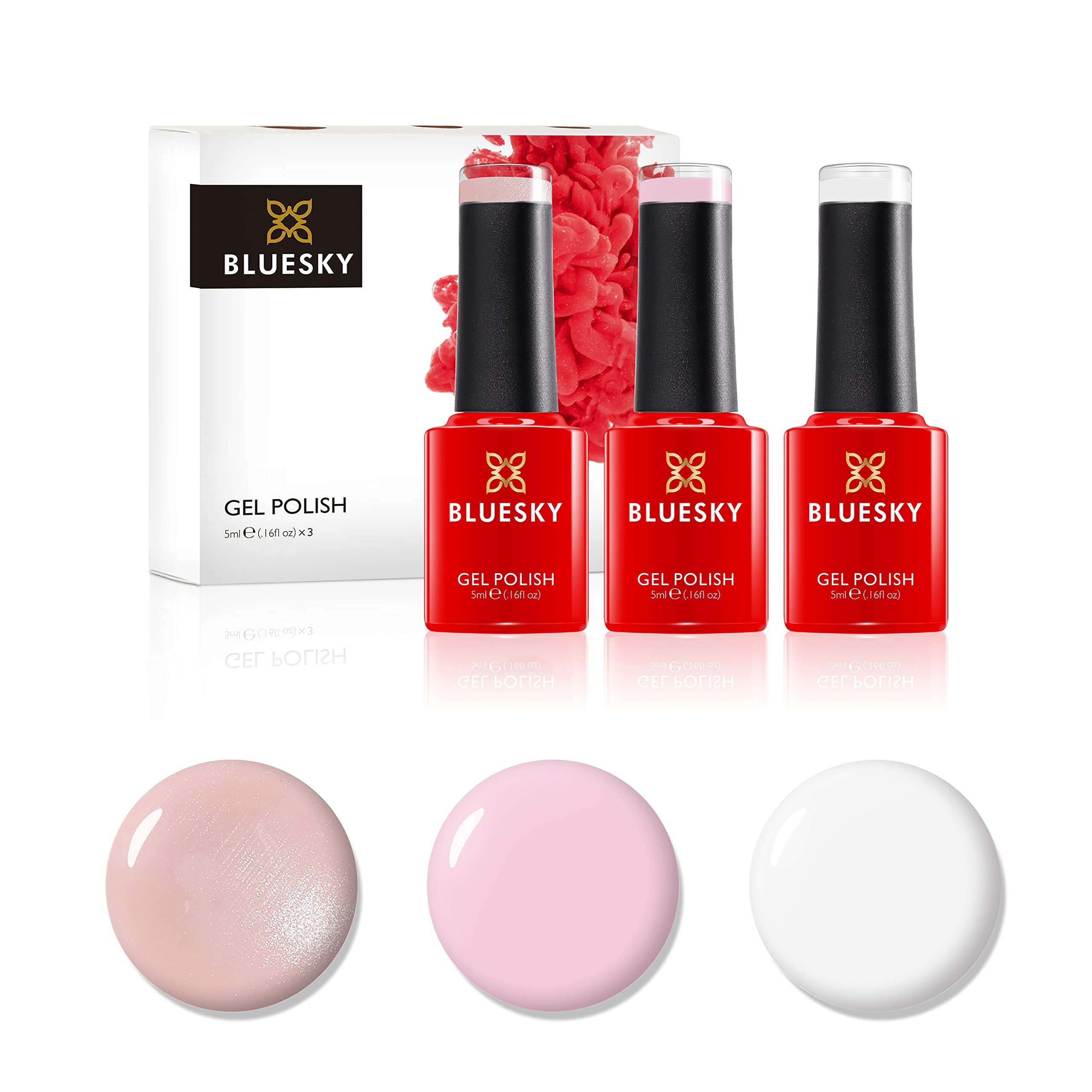 Bluesky Gel Nail Polish Set, Naked Nudes, Misty D275, Winter Glow 80611, Bare Lingerie 80564, 3 x 5 ml,White, Cream, Pastel, Pink (Requires Curing Under UV or LED Lamp)