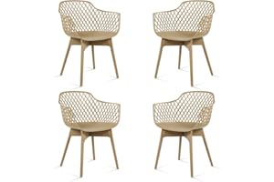 COWVIE Modern Dining Chairs Set of 4, Weather-Resistant Plastic Cafe Chairs with Ergonomic Back and Non-Slip Pad, Suitable fo