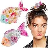 2 PCS Acrylic Fish Hair Claw Clip Large Unique Fish Tail Hair Clips Fashion Nonslip Hair Catch Barrette Cellulose Acetate Hair Clamps Ocean Animal Hair Accessories for Woman Girls Thick & Thin Hair