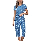 PNAEONG Women Pajama Set Sleepwear Tops with Capri Pants Casual and Fun Prints Pajama Sets