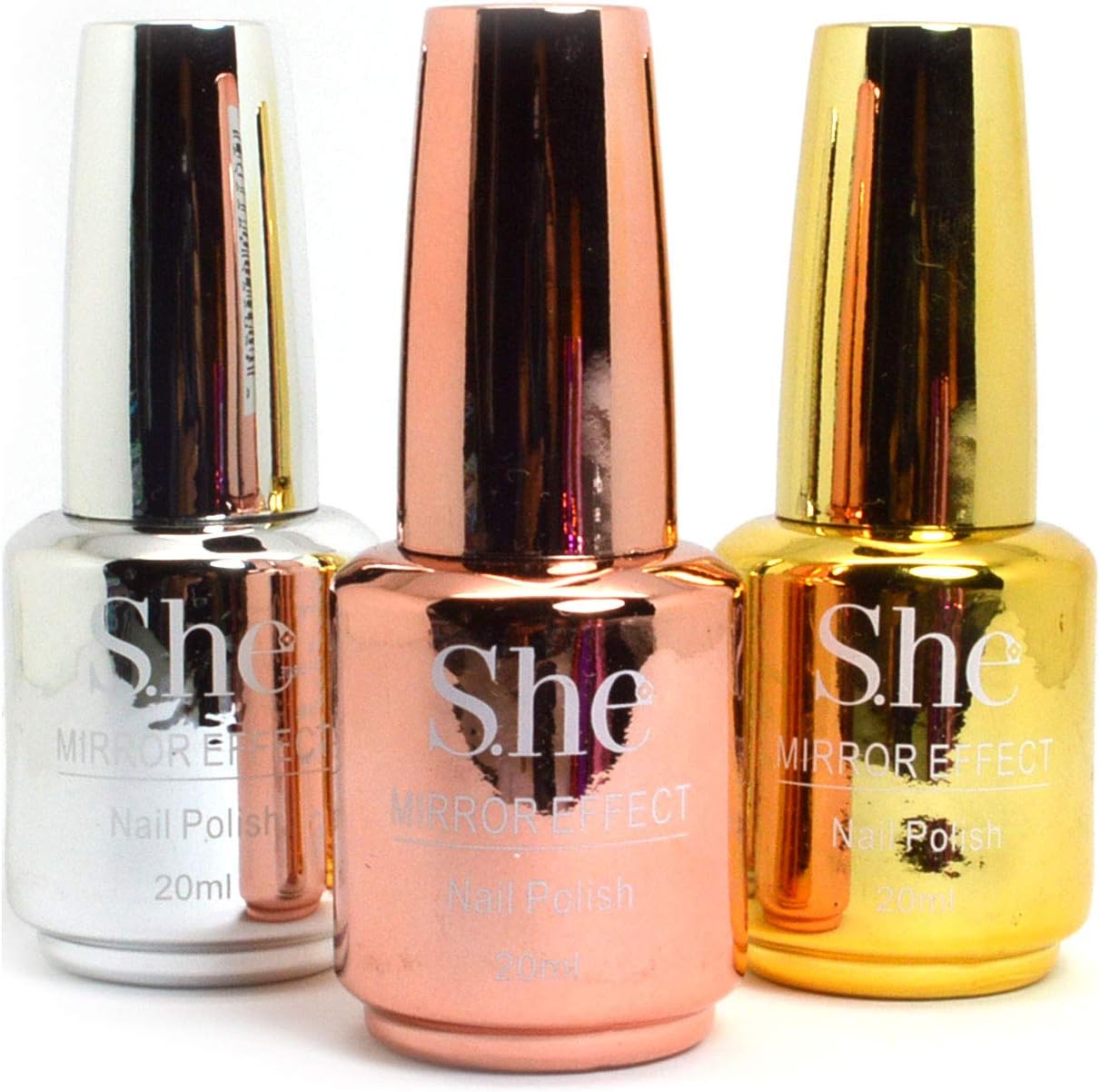 She 3 Color Mirror Effect Metallic No UV LED Nail Polish Bold Lacquer