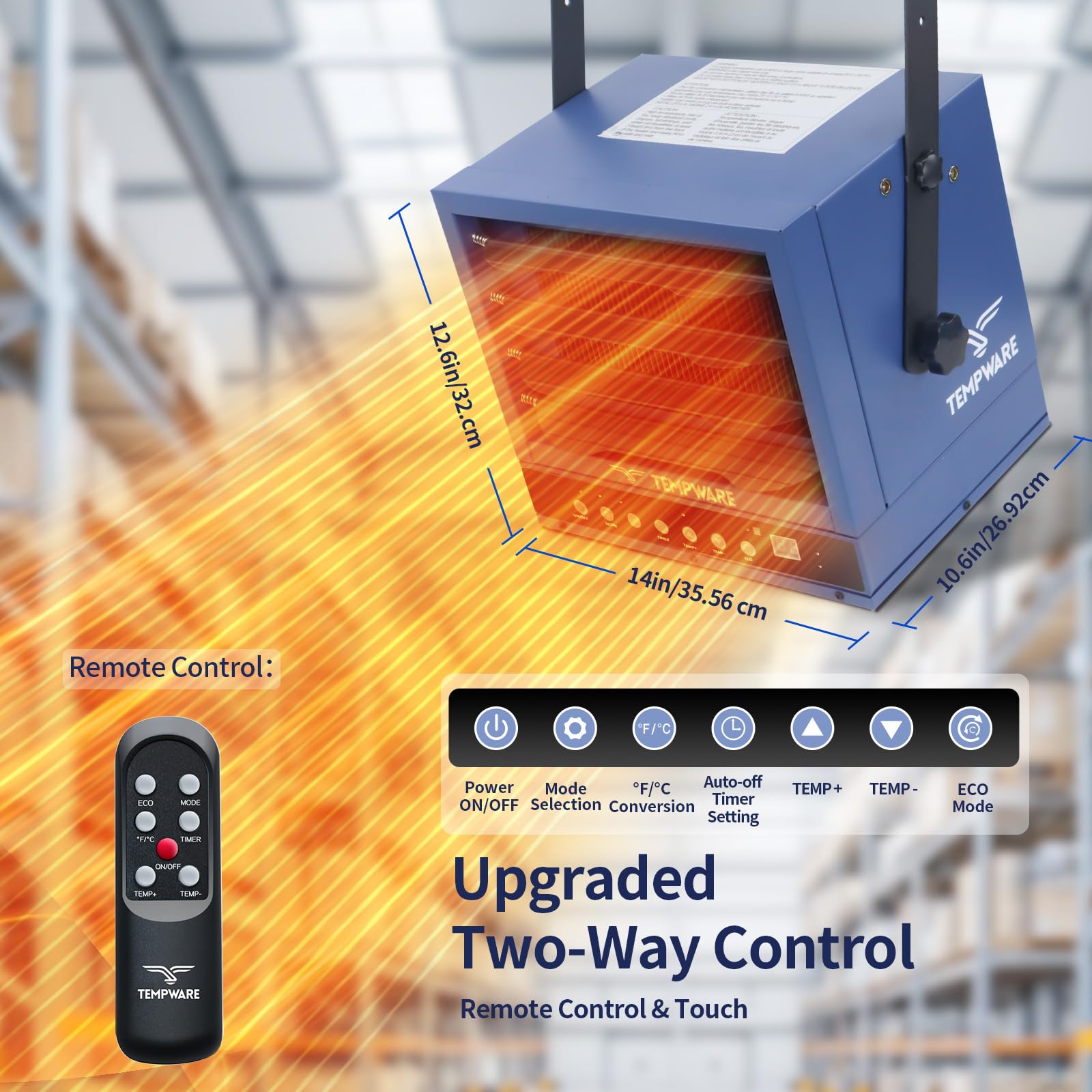 Garage Heater Electric 240V, 5000-Watt Hardwired Ceiling Mount Shop Heater with Remote, Digital Fan Forced 240 Volt Workshop Heater for Indoor Use with Overheat Protection and 12-Hour Timer