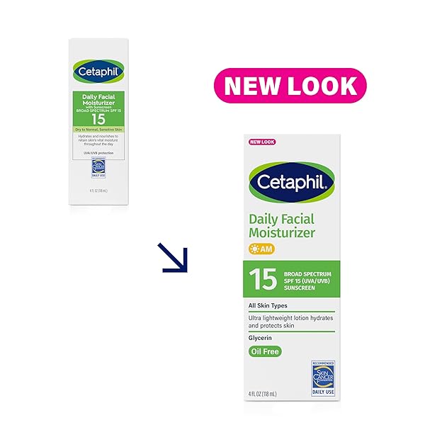 CETAPHIL DAILY FACIAL MOISTURIZER SPF 15, 4 FL OZ, GENTLE FACIAL MOISTURIZER FOR DRY TO NORMAL SKIN TYPES, NO ADDED FRAGRANCE, PACK OF 2, (PACKAGING MAY VARY)