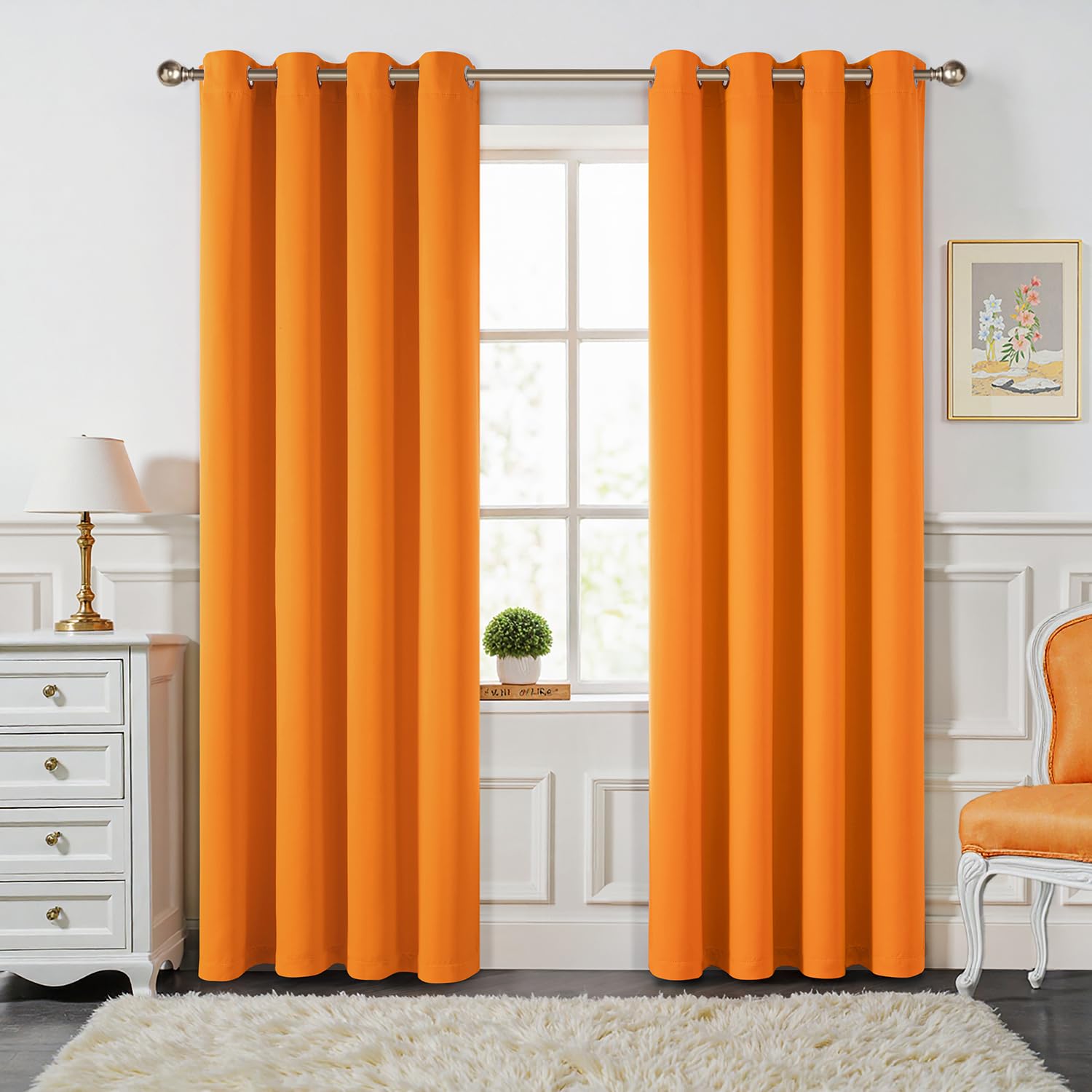 MIULEE Orange Blackout Curtains for Living Room 2 Panel Set, Premium Eyelet Curtains for Bedroom, Thermal Insulated Window Curtain Drapes, Black Out Curtain 90 Drop, Each Panel 46 x 90 Inches