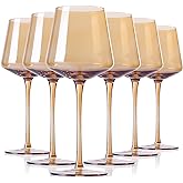 Physkoa Amber Colored Wine Glasses Set 6-16oz Stemmed Modern Amber Wine Glasses With Tall Long Stem and Flat Bottom,Light Brown Glassware for Home Decor