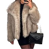 ASANDY Womens Faux Fur Coat Winter Shaggy Long Sleeve Open Front Casual Oversized Lapel Jackets Warm Fuzzy Outerwear