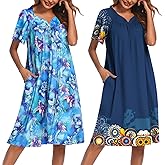 Ekouaer 2 Pack House Dresses for Women with Pockets Short Sleeve Moo Moos Floral Print Mumu Dresses