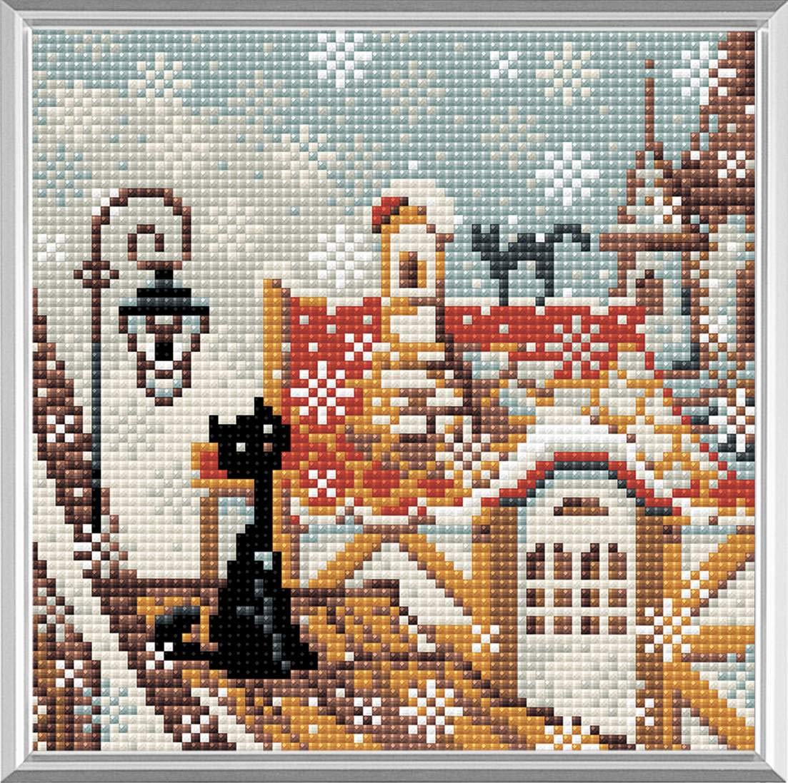 Riolis AM0010 City & Cats Winter Diamonds Painting, Acrylic, Multicoloured, 20x20 cm