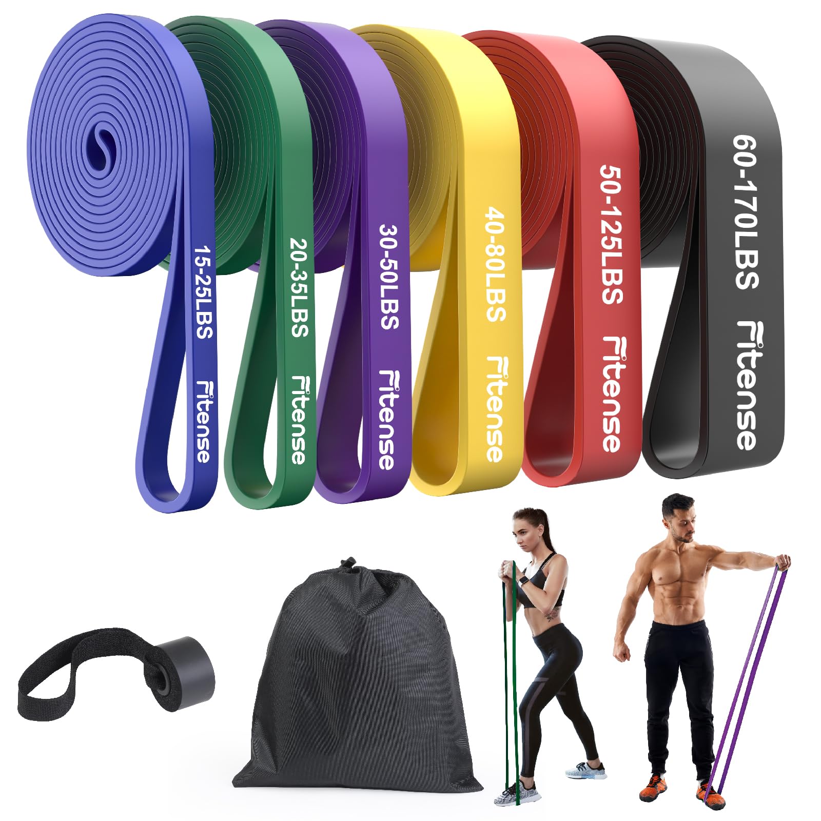 Photo 1 of Fitense Resistance Bands Set - Pull Up Bands with 6 Resistance Levels 15-170 LBS for Men Women, Exercise Bands with Door Anchor, Training Poster & Pouch for Body Stretching, Pull Up Assist