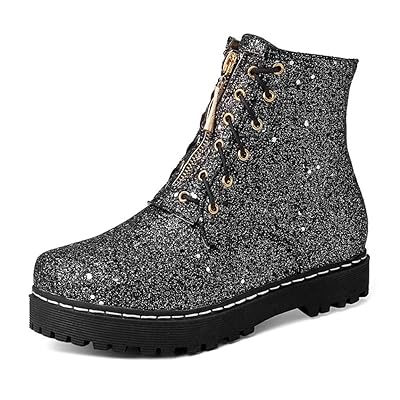 Women's Glitter Martin Boots Lace Up Bling Zipper Jordan Ubuy