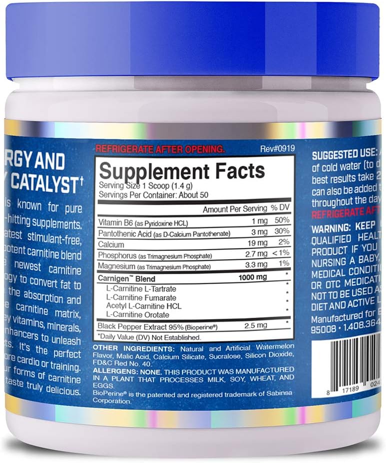 Evogen Carnigen | Carnitine Fat Burning Powder, Carnitine Tartrate, Acetyl-l-carnitine, Carnitine Orotate, Carnitine Fumarate, Bioperine | 50 Servings | Watermelon: Health & Personal Care