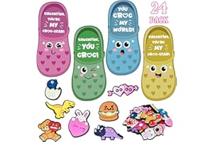 Thigreact Valentines Day Gifts for Kids - 24 Valentine Cards with 48 Shoe Charms Bulk - Valentine Exchange Card for Boys Girls Toddler Class Classroom Gift Funny Party Favors