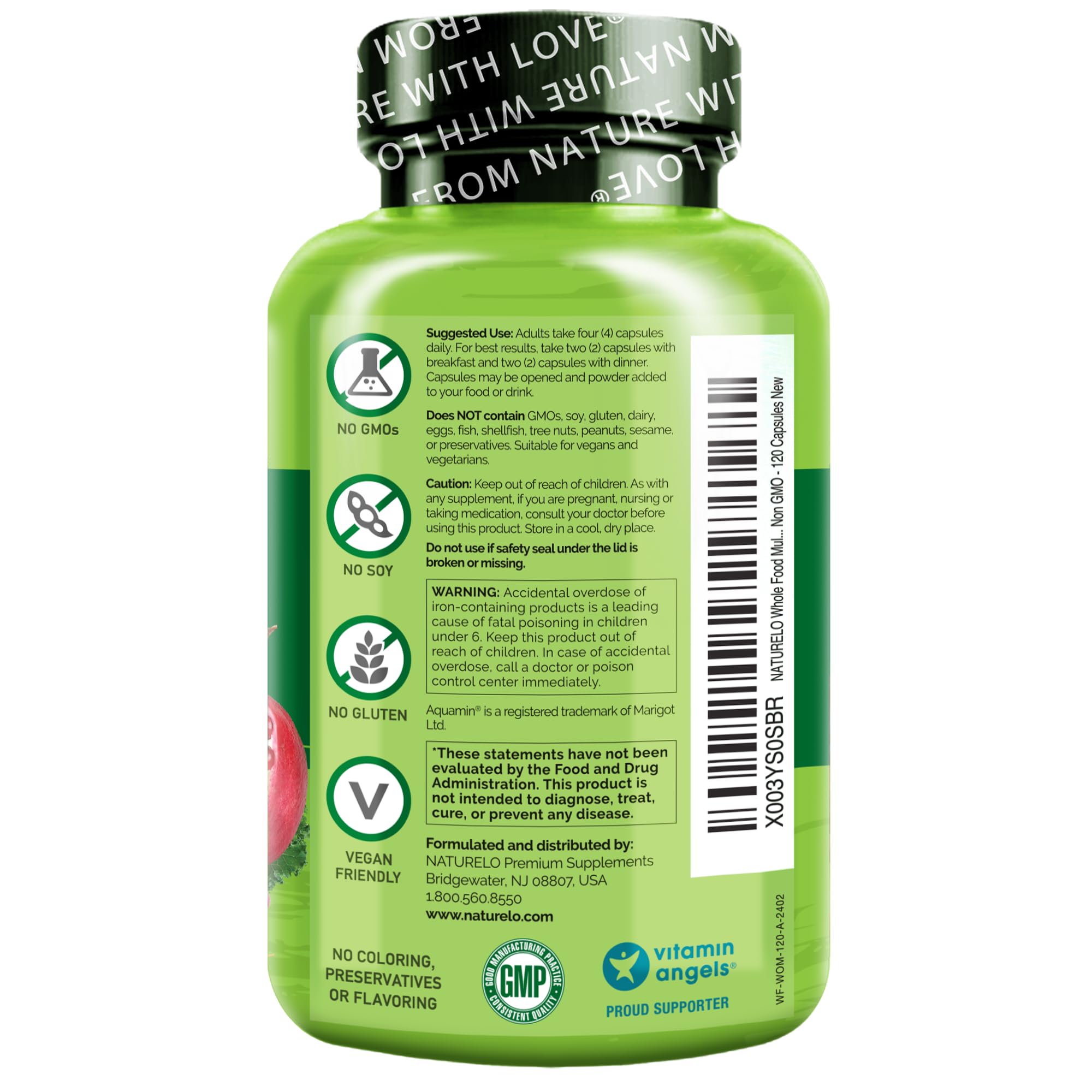 NATURELO Whole Food Multivitamin for Women - with Vitamins, Minerals, & Organic Extracts - Supplement for Energy and Heart Health - Non GMO - 120 Vegan Capsules