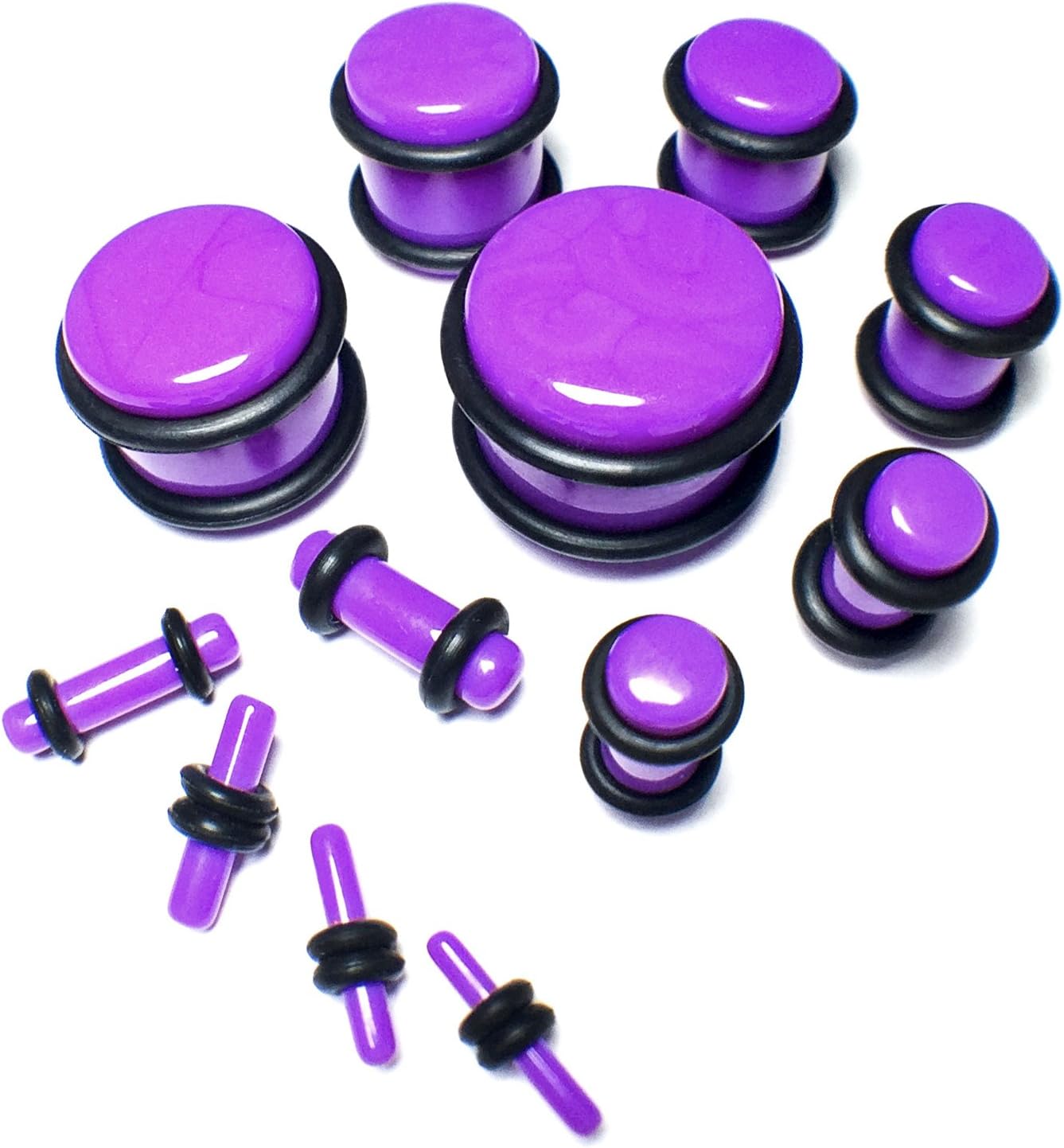 Acrylic Purple Straight Ear Plugs Stretchers Pairs 1.6mm - 16mm Gauges by Ear Stretcher Shop