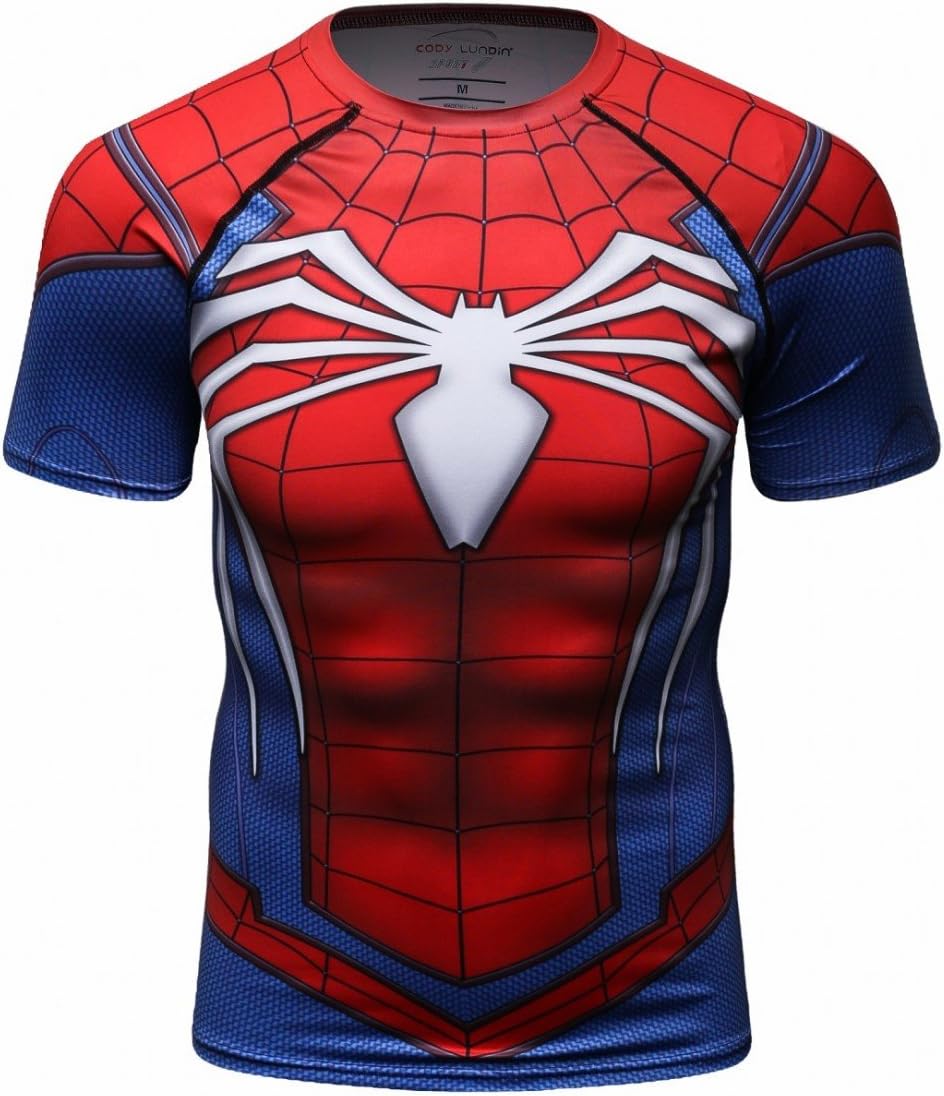 Cody Lundin® Men's Digital Printing Movie Theme Hero Exercise Fitness and Compression Tights Shirt Short Sleeved Sports T-Shirt