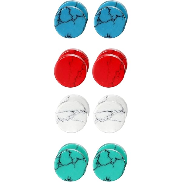 Boucles D'Oreilles Faux Plug Marbre - Cheater Fake Gauges, Acier Inoxydable & Acrylique, Look Pierre Naturelle Élégant (Plusieurs Couleurs & Tailles)