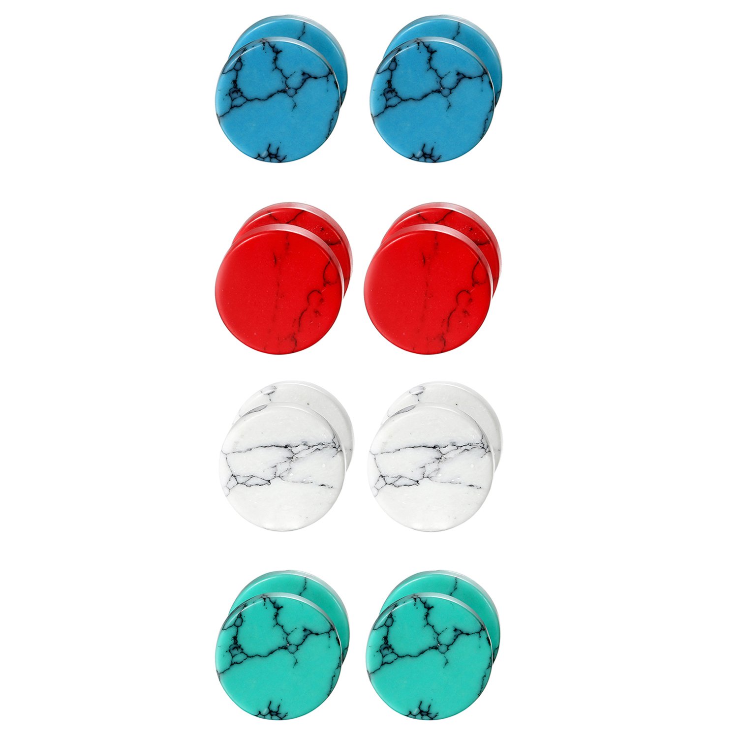 4 Pairs 8MM Unisex Marble Stone Screw Stud Earrings Set,Cupimatch Ear Piercing Plugs Faux Gauges Illusion Tunnel Earrings (10mm)