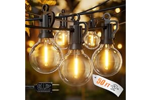 Brightown Outdoor String Lights, 50FT 25 G40 Bulbs Shatterproof Patio Lights, IP65 Waterproof Dimmable Hanging Connectable Globe LED Outdoor Lights for Backyard, Bistro, Porch, Deck, Balcony