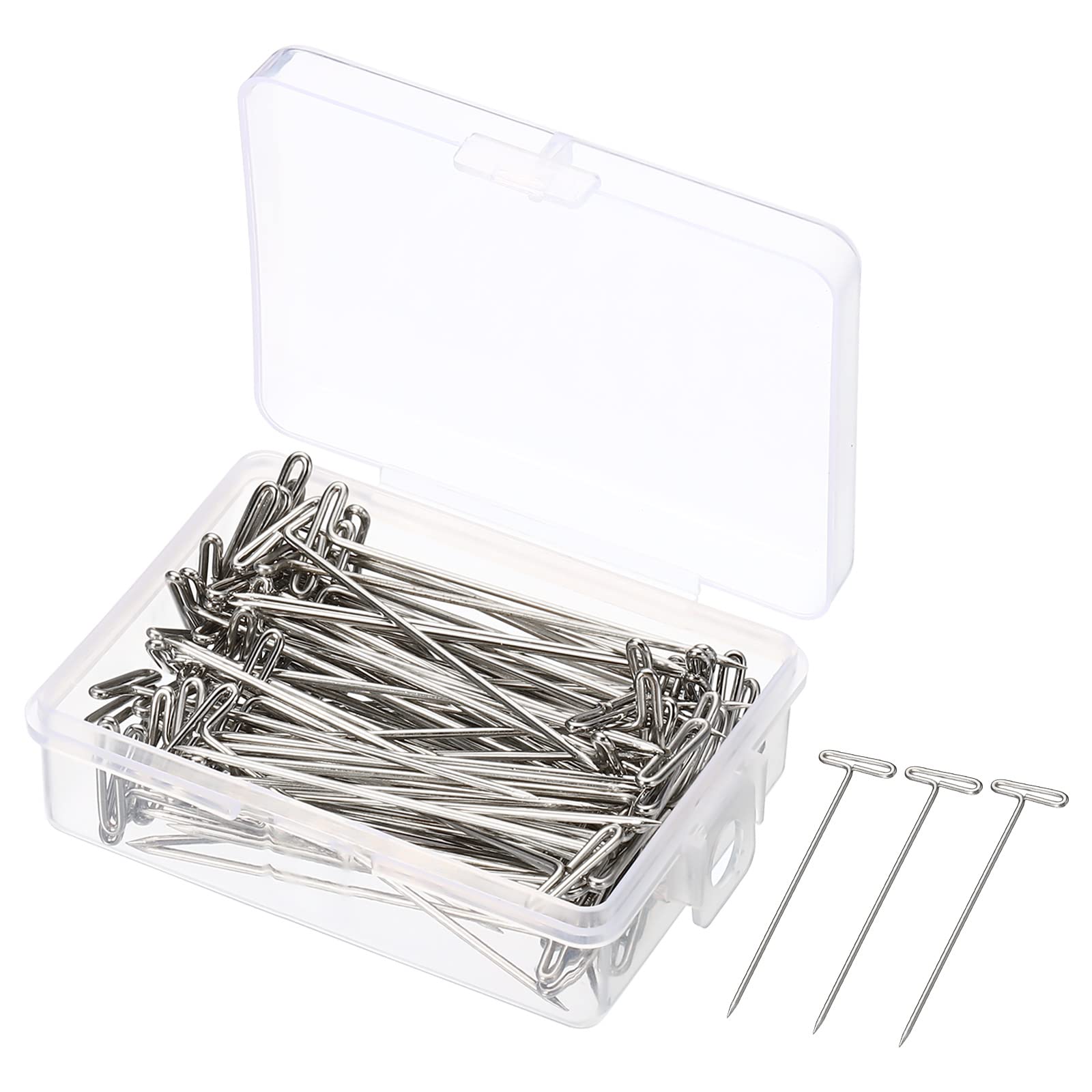 PATIKIL 2 Inch T-Pins, 100 Pack Stainless Steel Blocking Pin Needles for Modelling Crafts, Silver