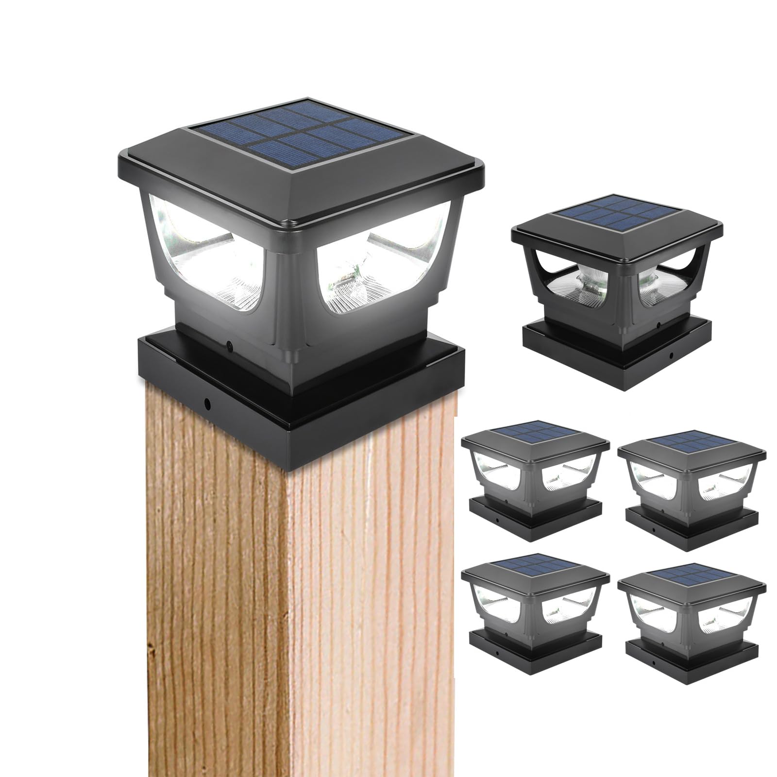 GEYUEYA Home Solar Post Lights,Solar Post Cap Lights Fence Post Lights Pathway Lights for 3x3 4x4 inch Wooden Posts Deck Cap Garden Yard Decoration-6 Packs — image 1