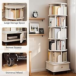 GuaziV 6-Tier 360° Rotating Bookshelf with Wheels