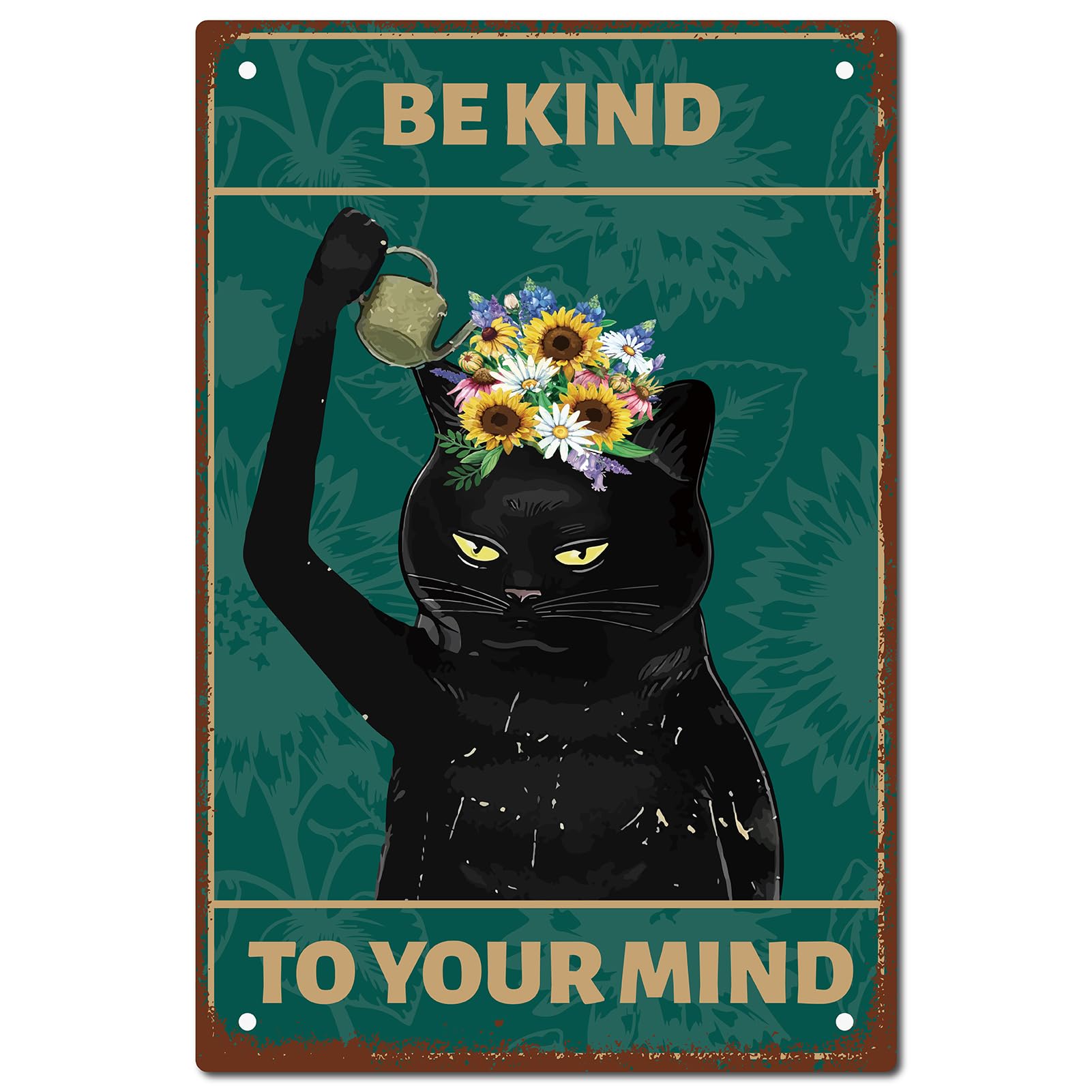 CREATCABIN Black Cat Sign Wall Decor Art Metal Tin Sign Poster Vintage Retro Plaques Paintings for Home Kitchen Bathroom Bedroom Coffee Cafe Bar Pub Decorations 8 x 12 Inch-Be Kind to Your Mind