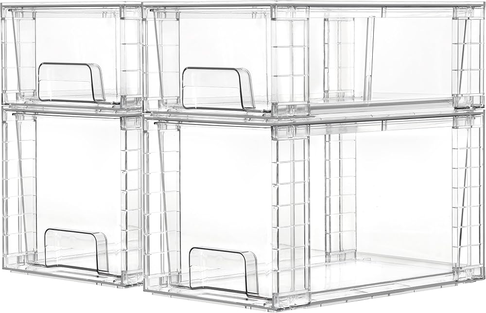 Vtopmart 4 Pack Clear Stackable Storage Drawers with Handles