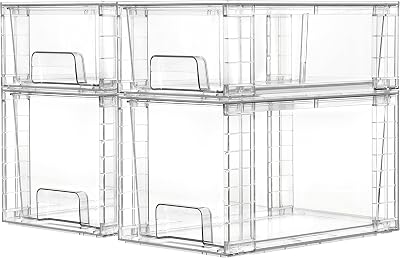Vtopmart 4 Pack Clear Stackable Storage Drawers with Handles