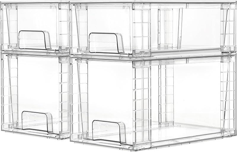 Vtopmart 4 Pack Clear Stackable Storage Drawers with Handles