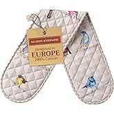 Maison d' Hermine Double Oven Mitts 100% Cotton 7"x35" Double Oven Mitt Heat Resistant BBQ Cooking Gloves with Loop Baking Grilling Easter Decorations Spring Summer (Birdies on Wire)