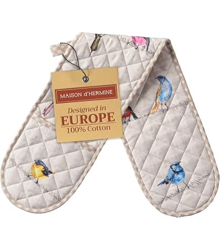 Lot De 3 Gants Et Maniques De Cuisine - Résiste Jusqu'à 260°C, Motif 3D Bleu Marine | Anti-brûlure, Imperméable, Facile à Nettoyer