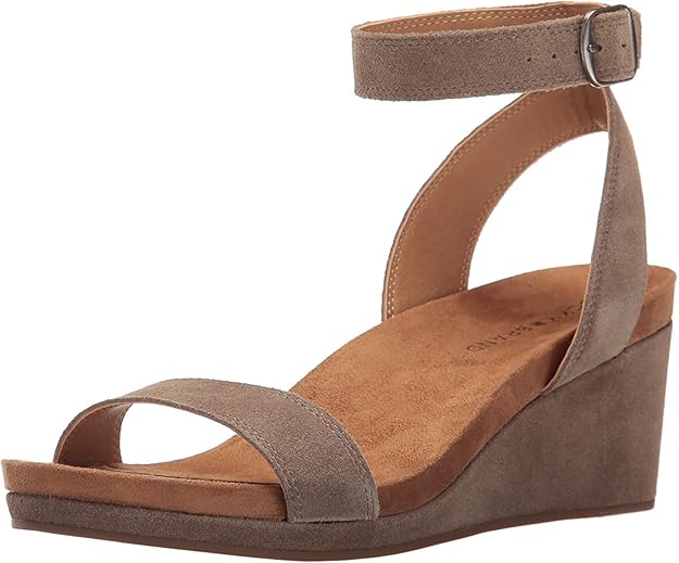 Amazon.com | Lucky Brand Women's Karston Ankle Strap Wedge Sandal, Brindle Suede, US 7.5 M | Sandals