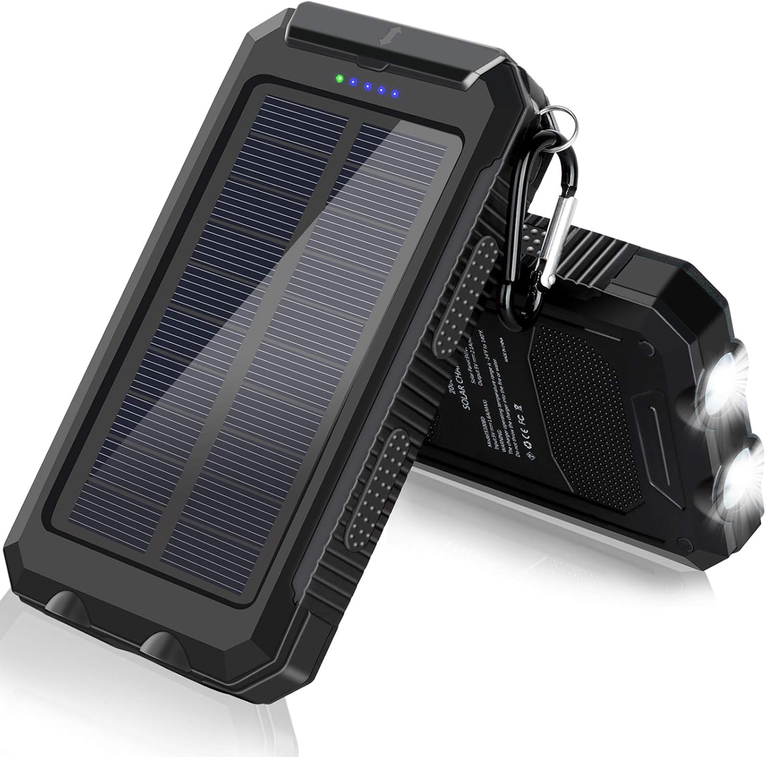 Solar Charger, 20000mAh Solar Power Bank for Camping Outdoor, with 2 Led Flashlight and 2 USB Output Ports, Portable Solar Battery Charger for Cell Phone (iPhone Ipad Android): Electronics