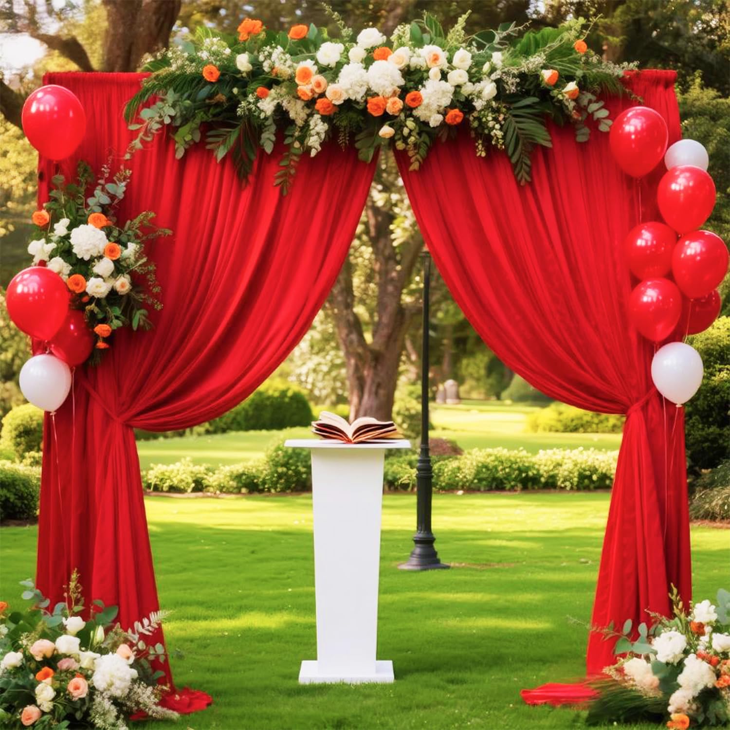 Photo 1 of 2 Panels 5ft X 10ft Red Backdrop Curtains for Party - WENSINL Polyester Wrinkle Free Backdrop Drapes for Wedding Engagement Birthday Stage Photobooth Backdrop Curtain Wall Decorations
