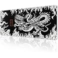 Japanese Dragon Mouse Pad XL Black White Aesthetic Anime Extended Desk Mat 80X30 cm Non-Slip Rubber Base Stitched Edge Large XL Mousepad for Desk Gaming Laptop Desktop,31.5×11.8 Inch