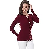 AmélieBoutik Women Crew Neck Long Sleeve Button Down Open Front Cardigan Casual Knit Classy Tops