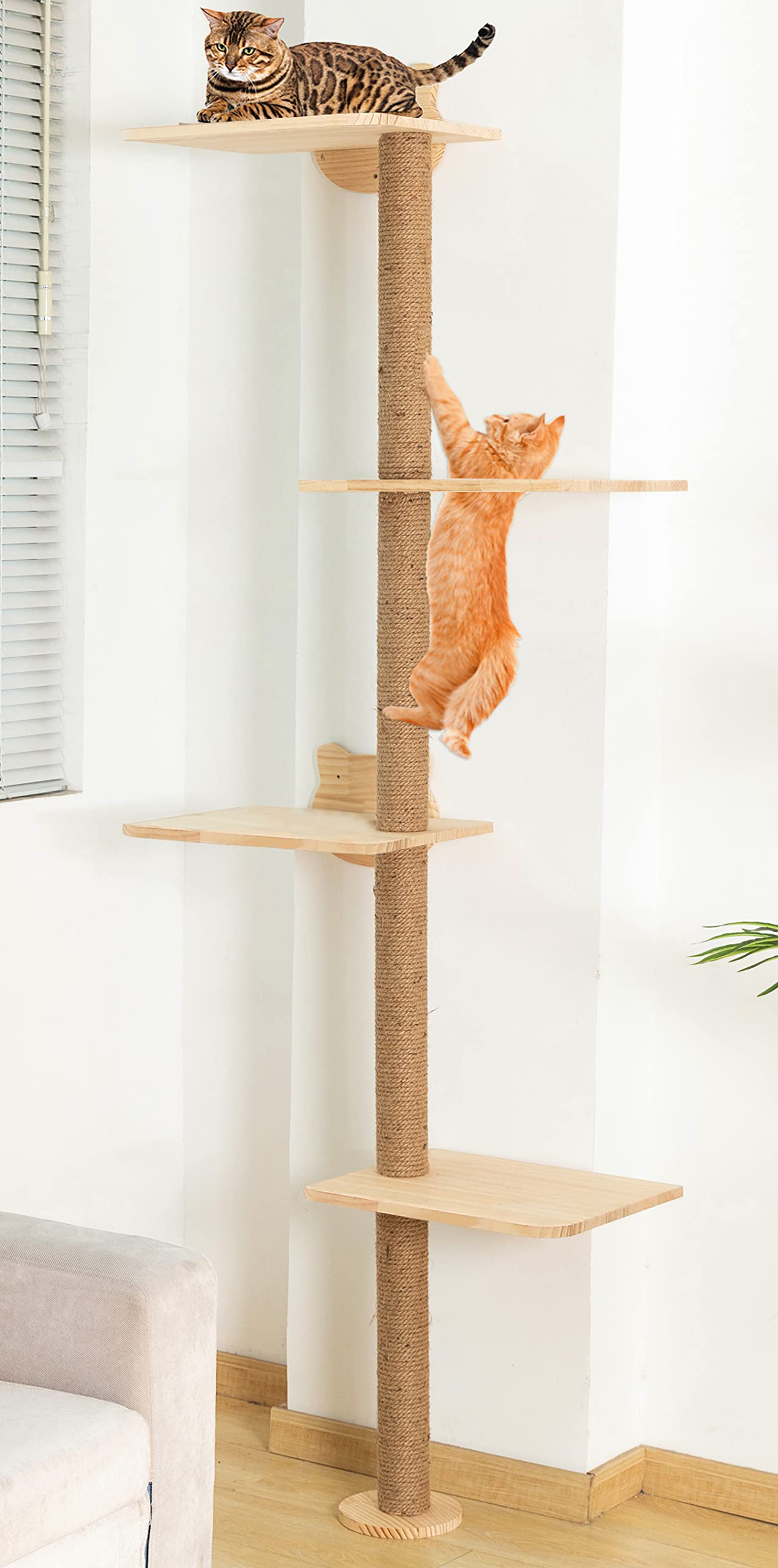 Photo 1 of Cat Tree Wall Mounted Tall Scratching Post for Indoor Cats Climbing Tower Activity Wood Cat Wall Furniture 73 inch