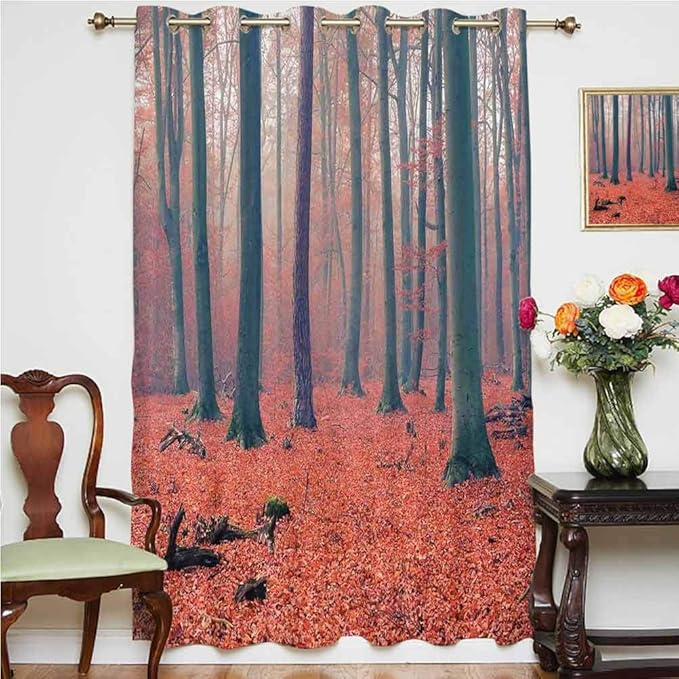 Cortinas opacas para puerta de patio, con diseño de bosque, con hojas