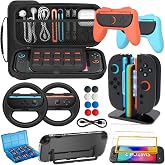 Accessories Bundle for Nintendo Switch 2, OUNFNOE 18-IN-1 Kits | 18-in-1 Switch 2 kit with carrying case, charging dock, thumb grips, screen protectors, steering wheels and console cover.