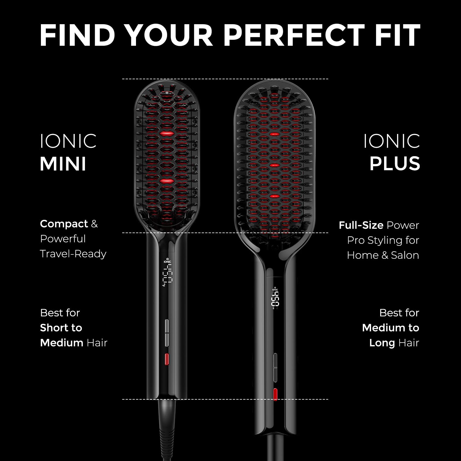 TYMO Hair Straightener Brush - Upgraded Ionic Plus Straightening Brush with Dense Bristles, 16 Temps, Dual Voltage | Ceramic Hot Comb for Women | Flat Iron for Thick Curly Hair, Black