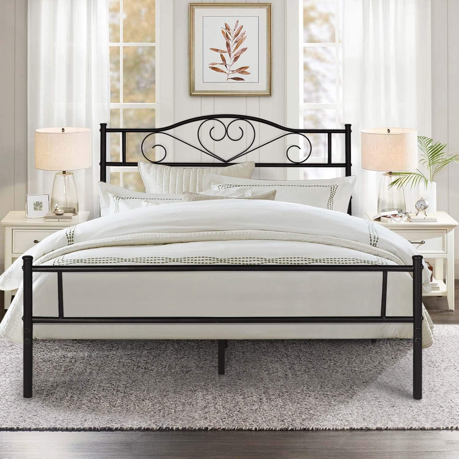 VECELO Classic Bed Frame Metal Platform Mattress Foundation Decorative