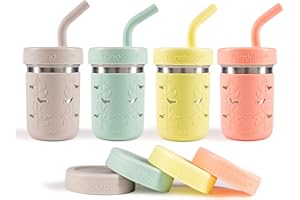 Pandaloo® Smoothie Cups for Kids - Stainless Steel Toddler Tumbler with Straw, Spill-Proof Sippy Cup for Smoothies - BPA-Free, Leak-Proof Lid, Toddler Snack Cups, 10 oz