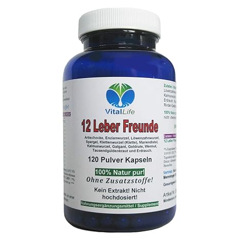 Leber & Galle 12 Leber Freunde DETOX Leberkräuter + Bitterstoffe | 120 NATUR PUR Kapseln | Reinigung & Entgiftung unterstütze